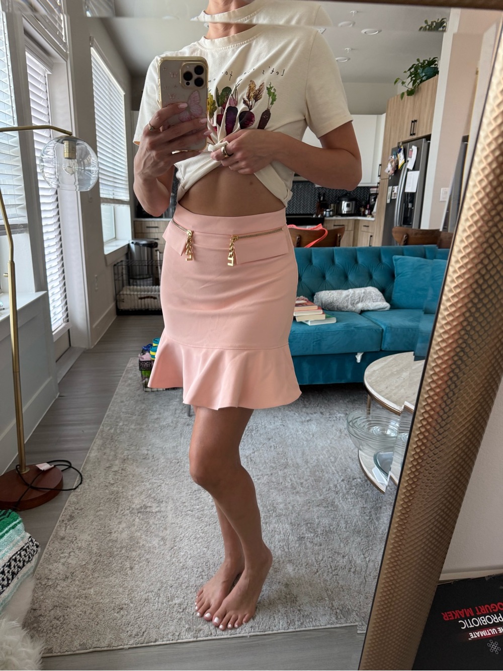 Women's Pink Ruffle-Hem Skirt